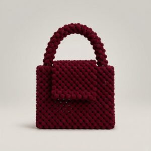 Bella Crystelle Ruby Velvet Mini Satchel – Deep Red Beaded Handcrafted Handbag