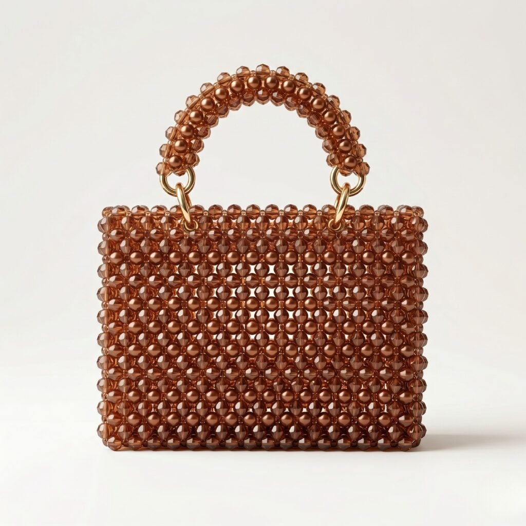 Bella Crystelle Copper Crystal Tote – Bronze Beaded Handcrafted Handbag