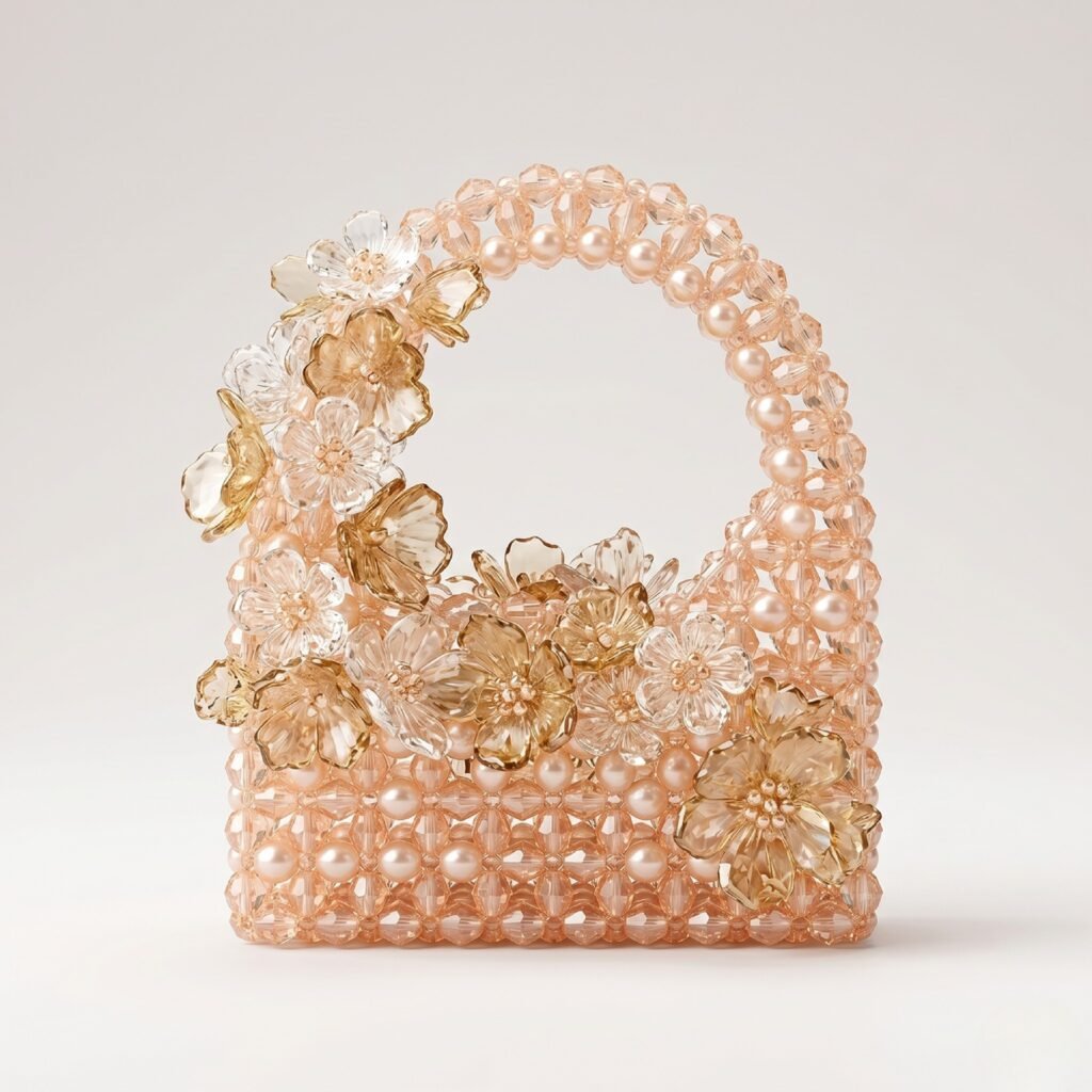 Bella Crystelle Blush Garden Bloom Bag – Floral Embellished Beaded Handbag