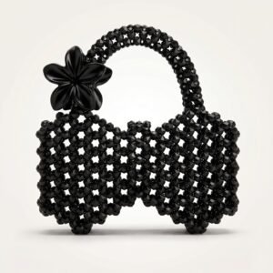 Bella Noir Crystal Beaded Flower Handbag